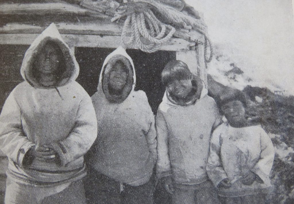 The Tuglavina family at Okak, 1915, right to left: Arnatuk, Renatus (Kuttaktok), Josef and Jonas