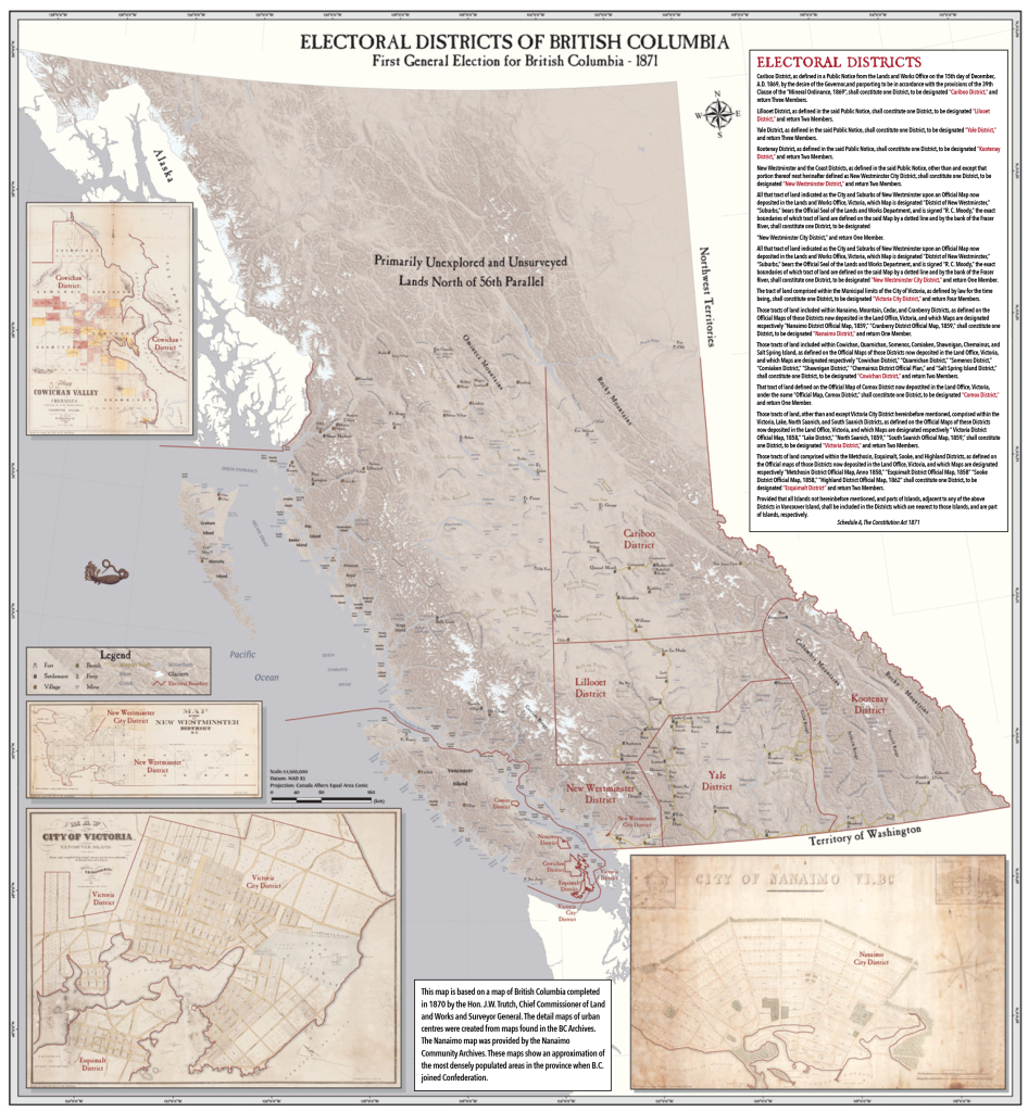 Map of 1871 electoral districts in British Columbia