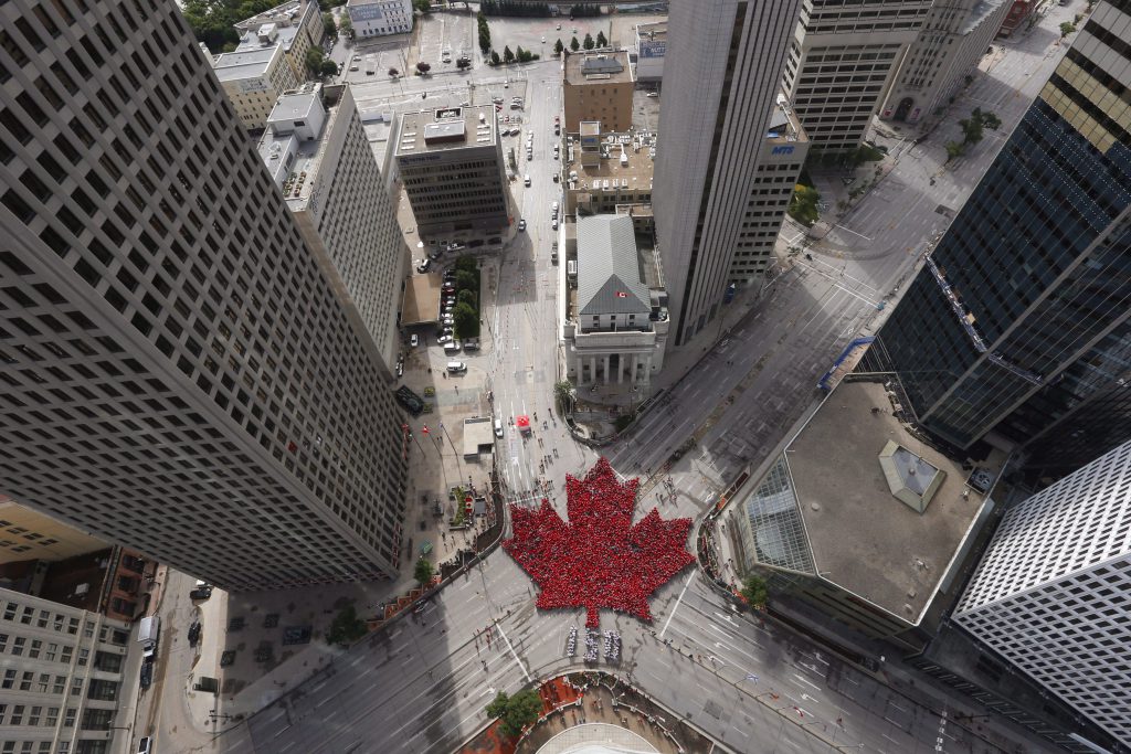 Historic downtown intersection of Portage and Main Saturday July 1, 2017 by the Canadian Press John Woods