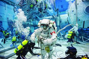 Canadian astronaut David Saint-Jacques in spacewalk training at NASA’s Neutral Buoyancy Laboratory in Houston, Texas.