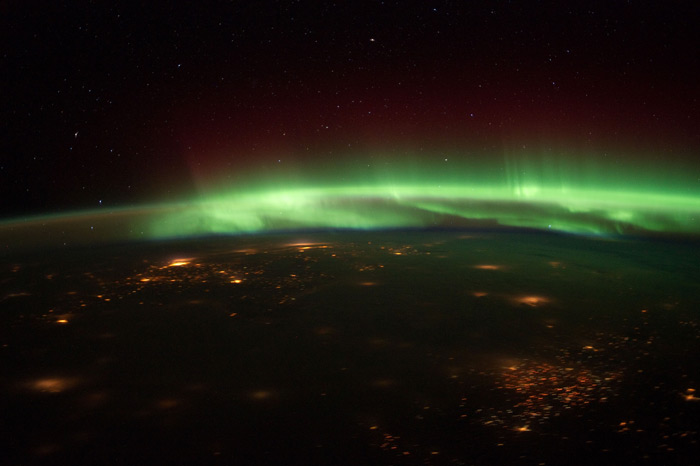 Astronauts on the International Space Station have a side view of the aurora borealis